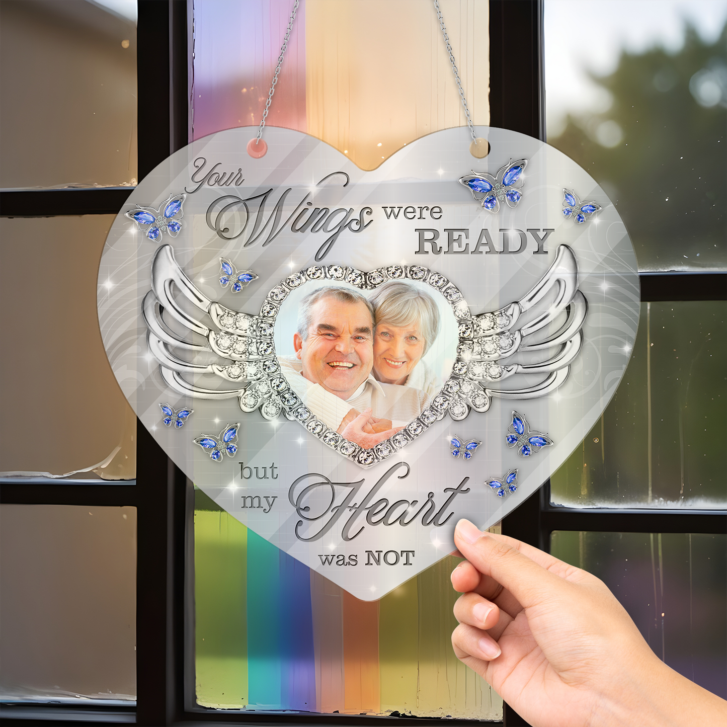 Your Wings Were Ready But Our Hearts Were Not Memorial Hanging Acrylic - Memorial Hanging Door Acrylic - Personalized Custom Shape Window Hanging Acrylic