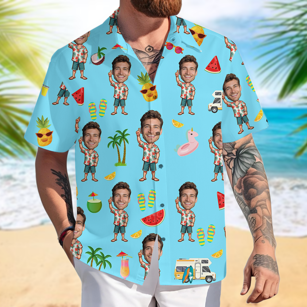 Hawaiihemd mit individuellem Gesicht - Personalisiertes Hawaiihemd mit beliebigen Bildern - Individuelles Strandhemd Individuelles Paarhemd 