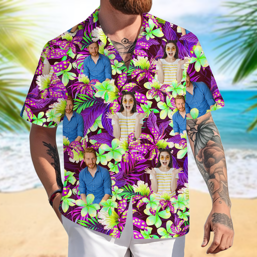 Personalisiertes Blumen-Dschungel-Familien-Benutzerdefiniertes Foto Benutzerdefinierter Name - Personalisiertes Hawaii-Shirt 