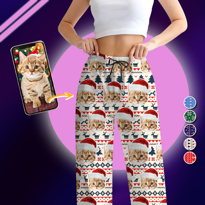 Custom Photo Christmas Cat Pajamas - Human - Dog & Cat Personalized Custom Face Photo Pajama Set