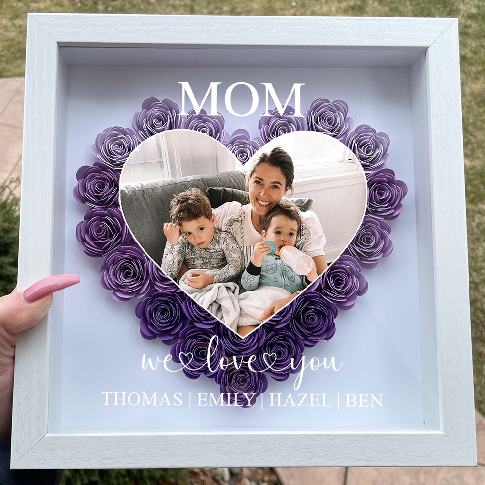 Personalized Flower Shadow Box with Photos - Mom Gift I Love You Every Day