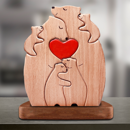 Non Custom Wooden Bears Family - Puzzle Wooden Bears Family - Wooden Pet Carvings