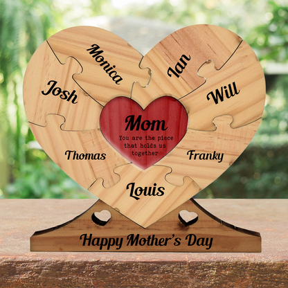 You Are The Piece That Holds Us Together Mom - Heart Wooden Family - Wooden Carvings