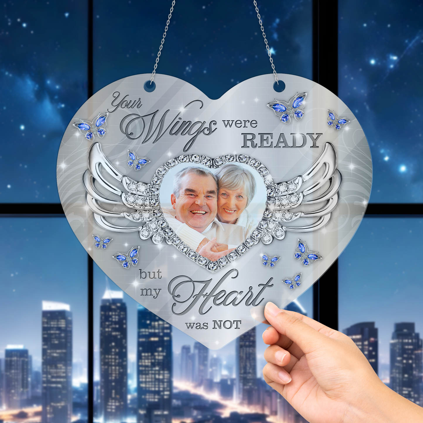 Your Wings Were Ready But Our Hearts Were Not Memorial Hanging Acrylic - Memorial Hanging Door Acrylic - Personalized Custom Shape Window Hanging Acrylic