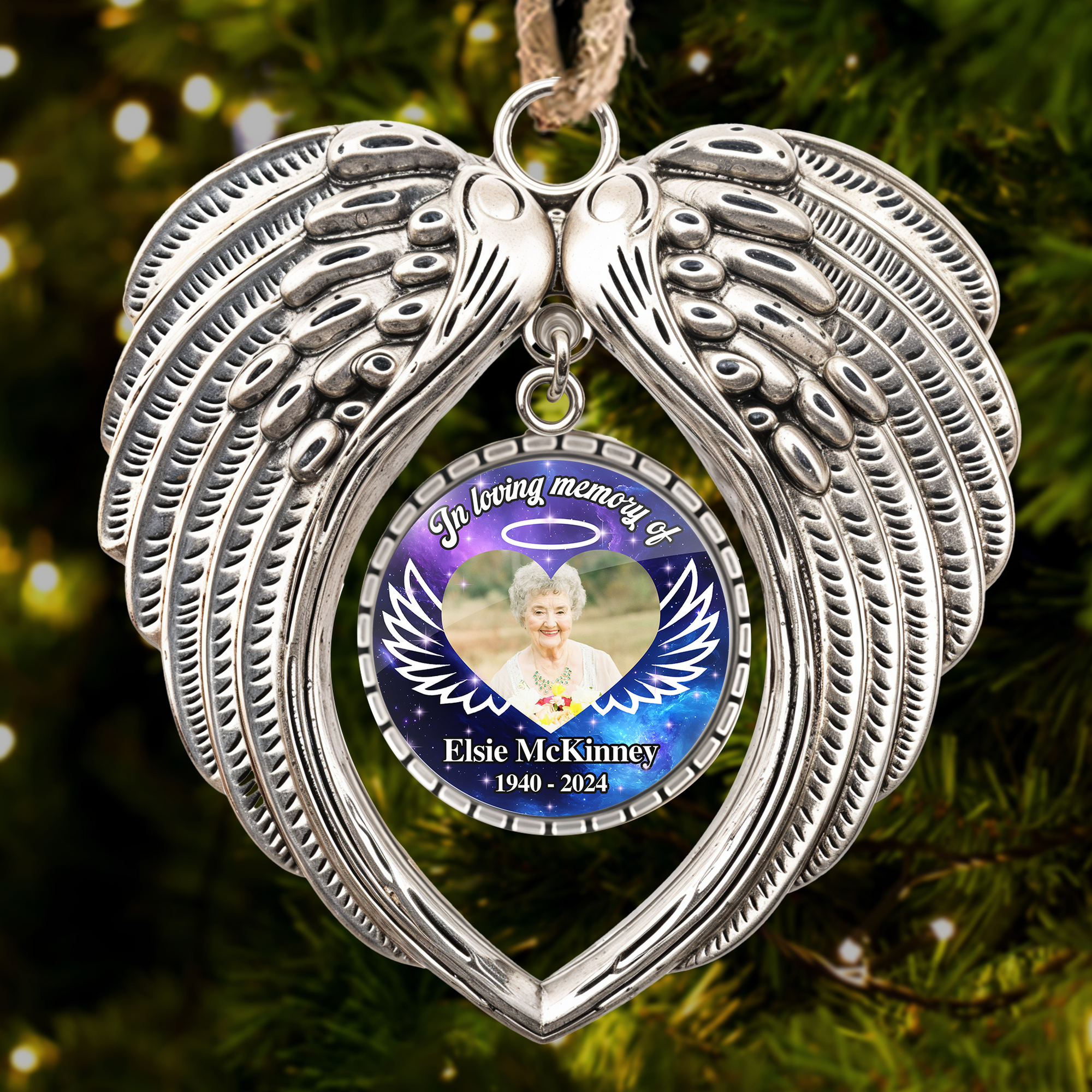 In Loving Memory Galaxy - Angel Wings Memorial Ornament - Stainless Steel Ornament