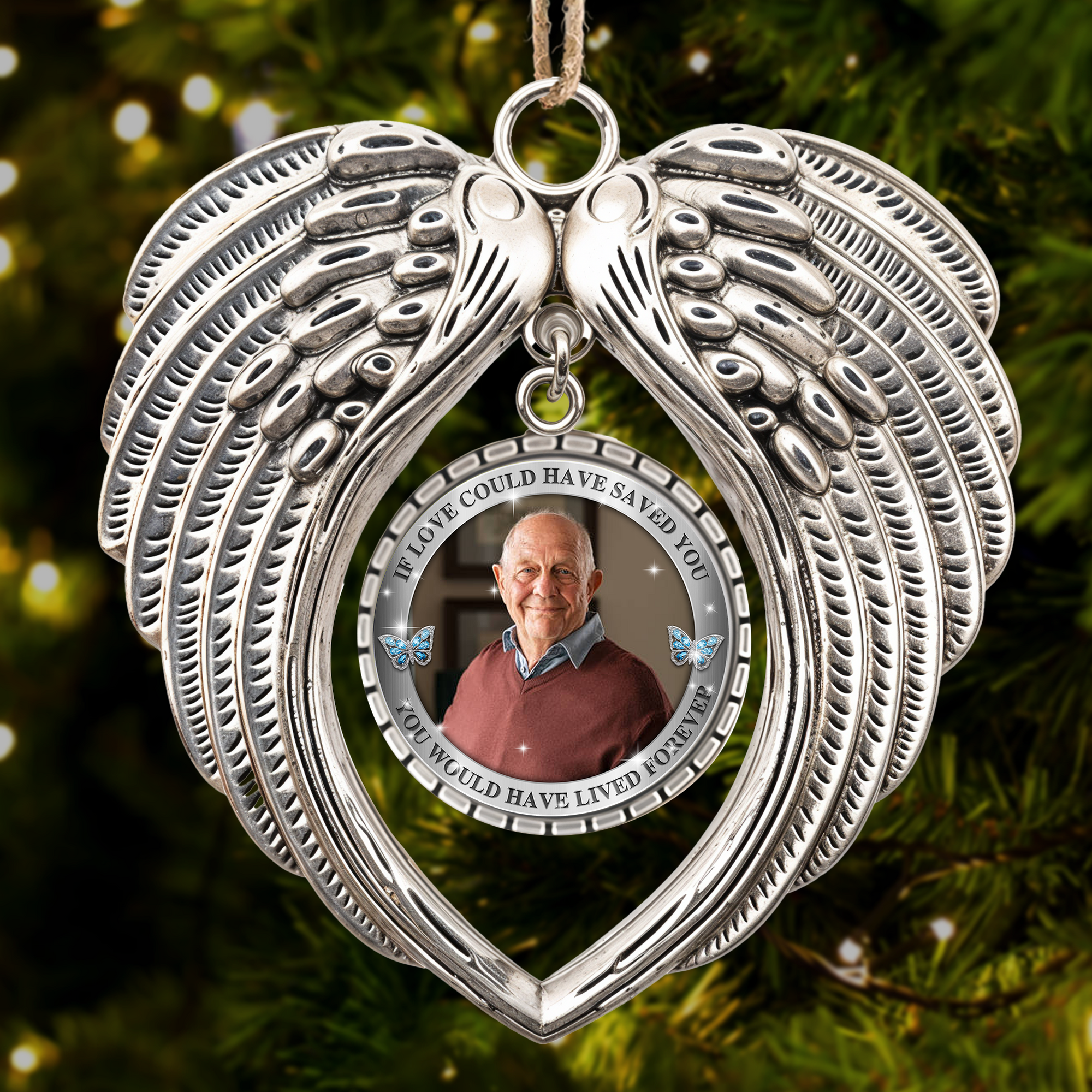 Once By My Side Forever In My Heart  - Angel Wings Memorial Ornament - Stainless Steel Ornament