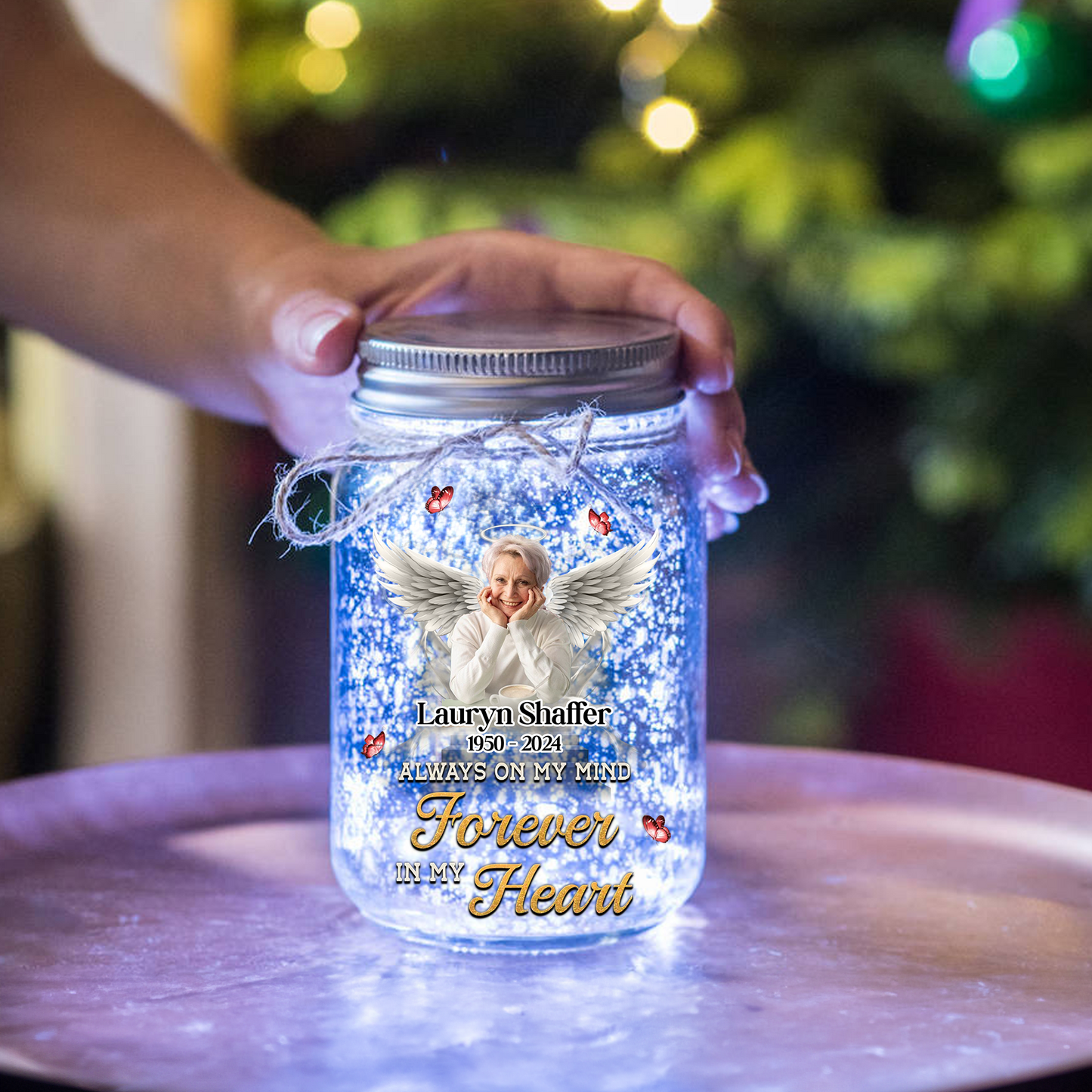 Your Wings Were Ready But My Heart Was Not Memorial Jar Light - Personalized Mason Jar Light