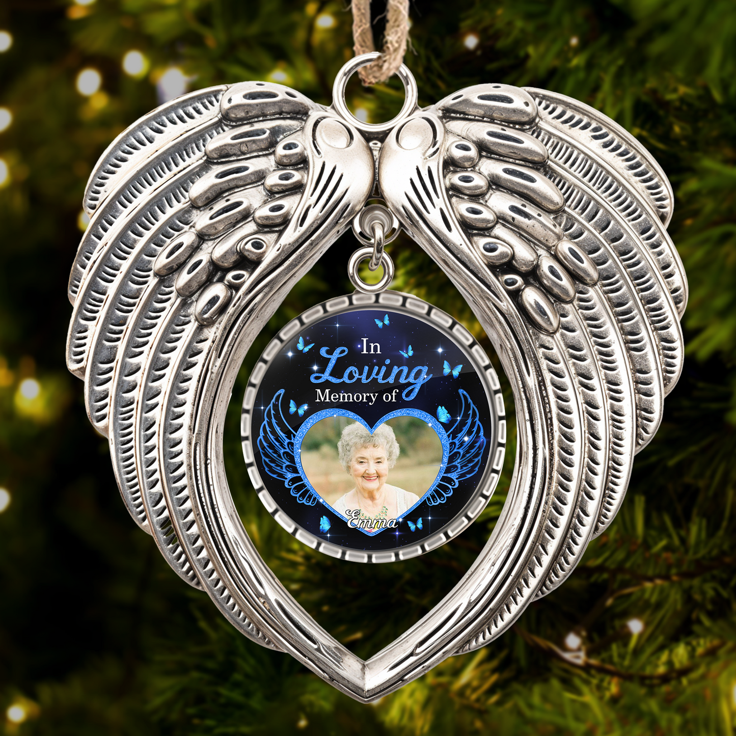 A Piece of My Heart Lives in Heaven - Angel Wings Memorial Ornament - Stainless Steel Ornament