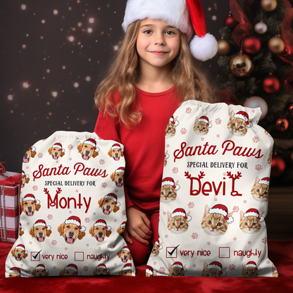 Santa Paws Special Delivery Christmas Bag - Personalise Santa Sack Christmas -Special Delivery Christmas Eve Box