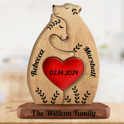 Personalized Wooden Bears Couple Vintage Wooden - Puzzle Wooden Bears Family - Wooden Pet Carvings