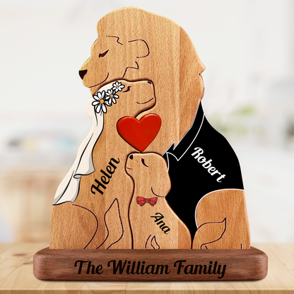 Personalisierte Löwenfamilie aus Holz im individuellen Stil - Puzzle Familie aus Holz - Holzschnitzereien für Haustiere