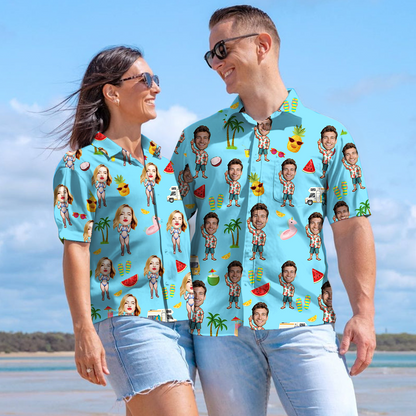 Hawaiihemd mit individuellem Gesicht - Personalisiertes Hawaiihemd mit beliebigen Bildern - Individuelles Strandhemd Individuelles Paarhemd 