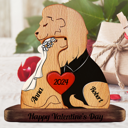 Married Lion Family Wooden Family - Puzzle Wooden Family - Wooden Pet Carvings