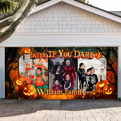 Custom Family Name Halloween Garage Door Decorations - Garage Door Banner Covers - Single Garage