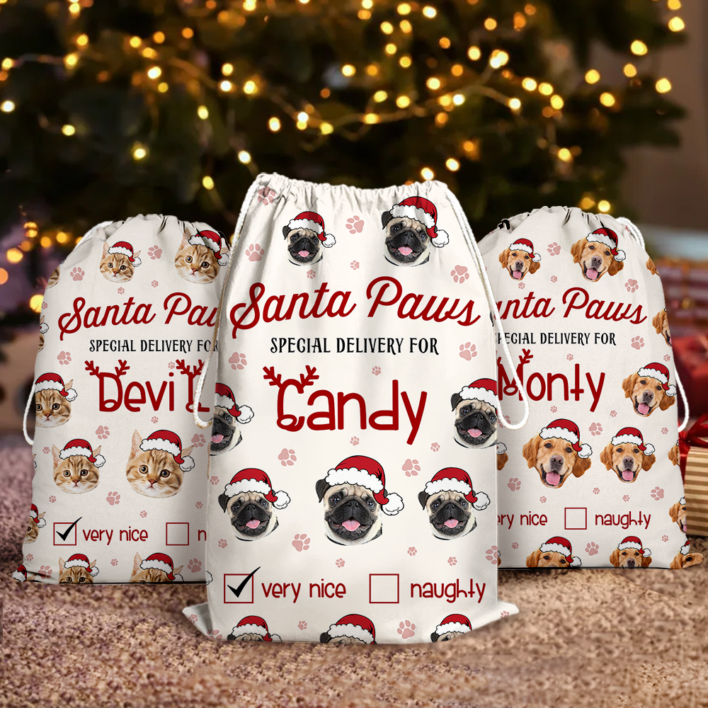 Santa Paws Special Delivery Christmas Bag - Personalise Santa Sack Christmas -Special Delivery Christmas Eve Box