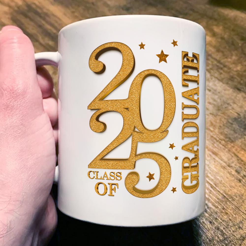 2025 Graduate Trendy Glitter Graduation Coffee Mug - Personalized Custom Mug