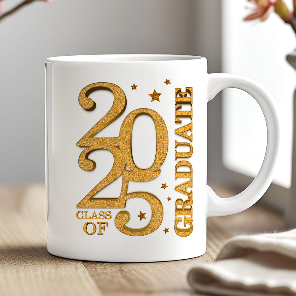 2025 Graduate Trendy Glitter Graduation Coffee Mug - Personalized Custom Mug