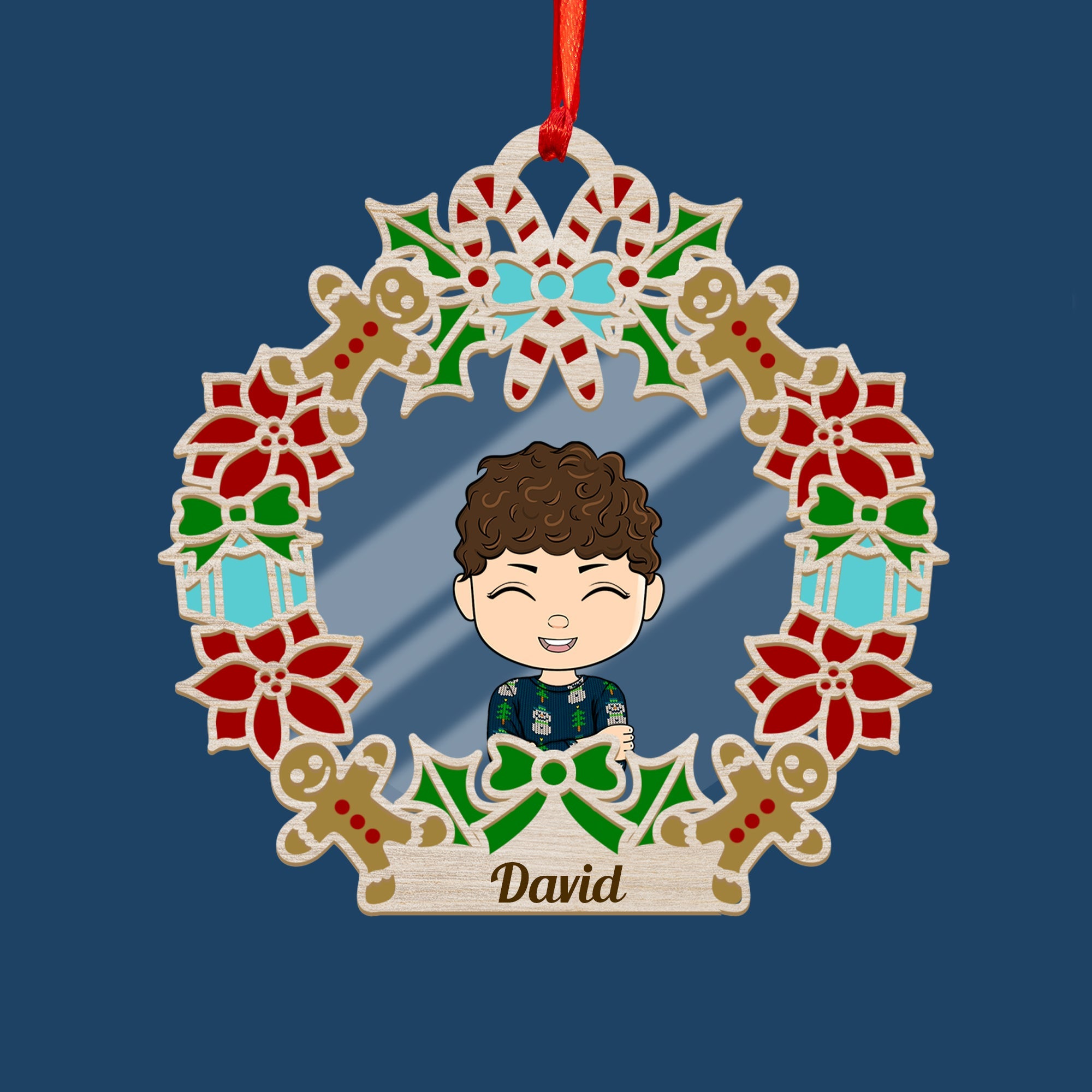 Wreath Family Holiday Christmas Ornament - Custom Shape Wood and Acrylic Ornament