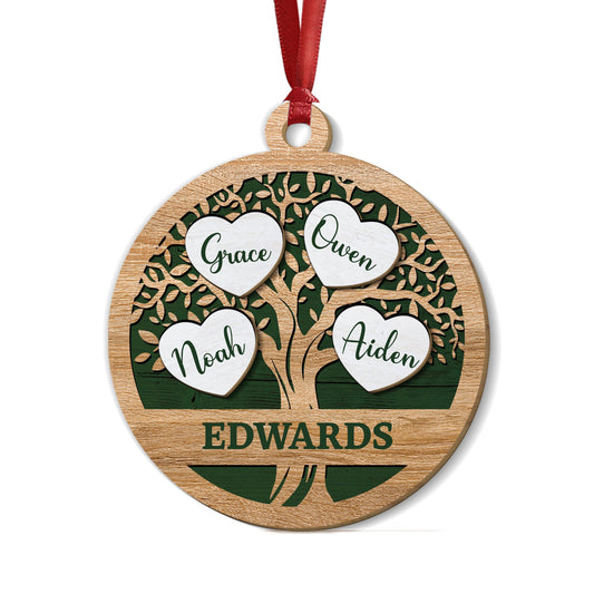 Tree Of Life Custom Family Name - Custom Shape Wood Ornament - Wood Ornament 2 Layered