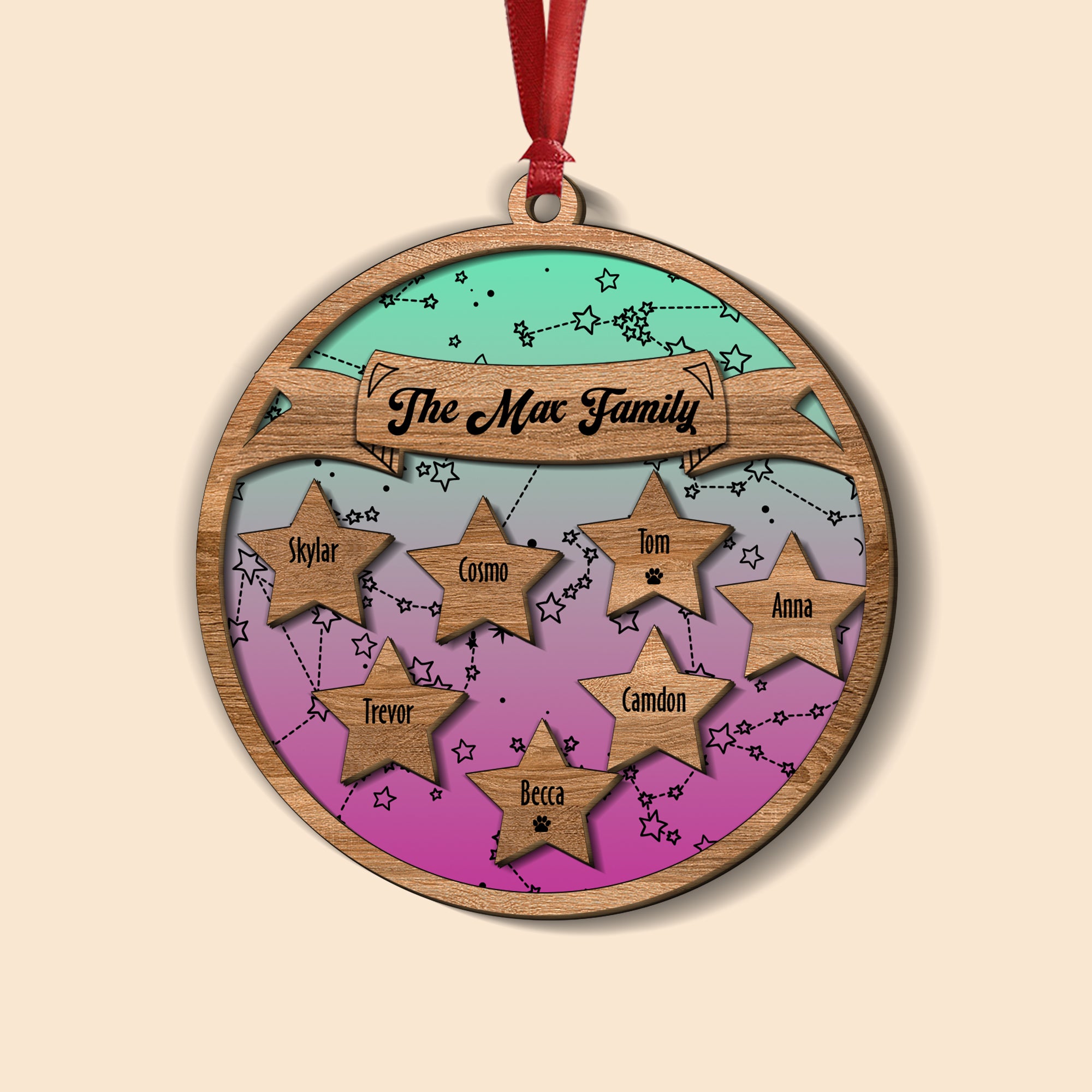 Star Sign Family Name Christmas Ornament - Custom Shape Wood Ornament - Wood Ornament 2 Layered