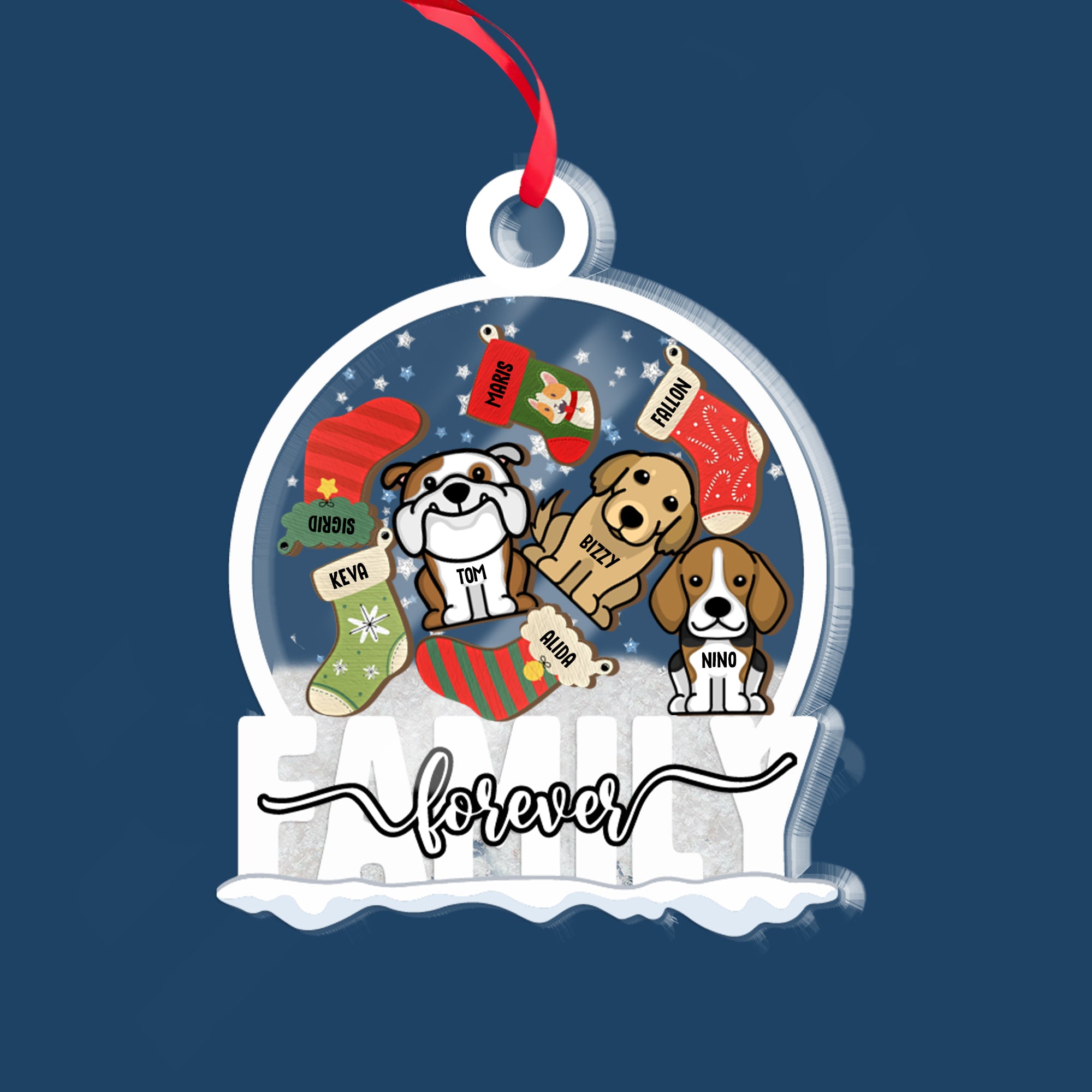 Dog Snowball and Stock Charms Family Gift - Custom Glitter Shaker Ornament