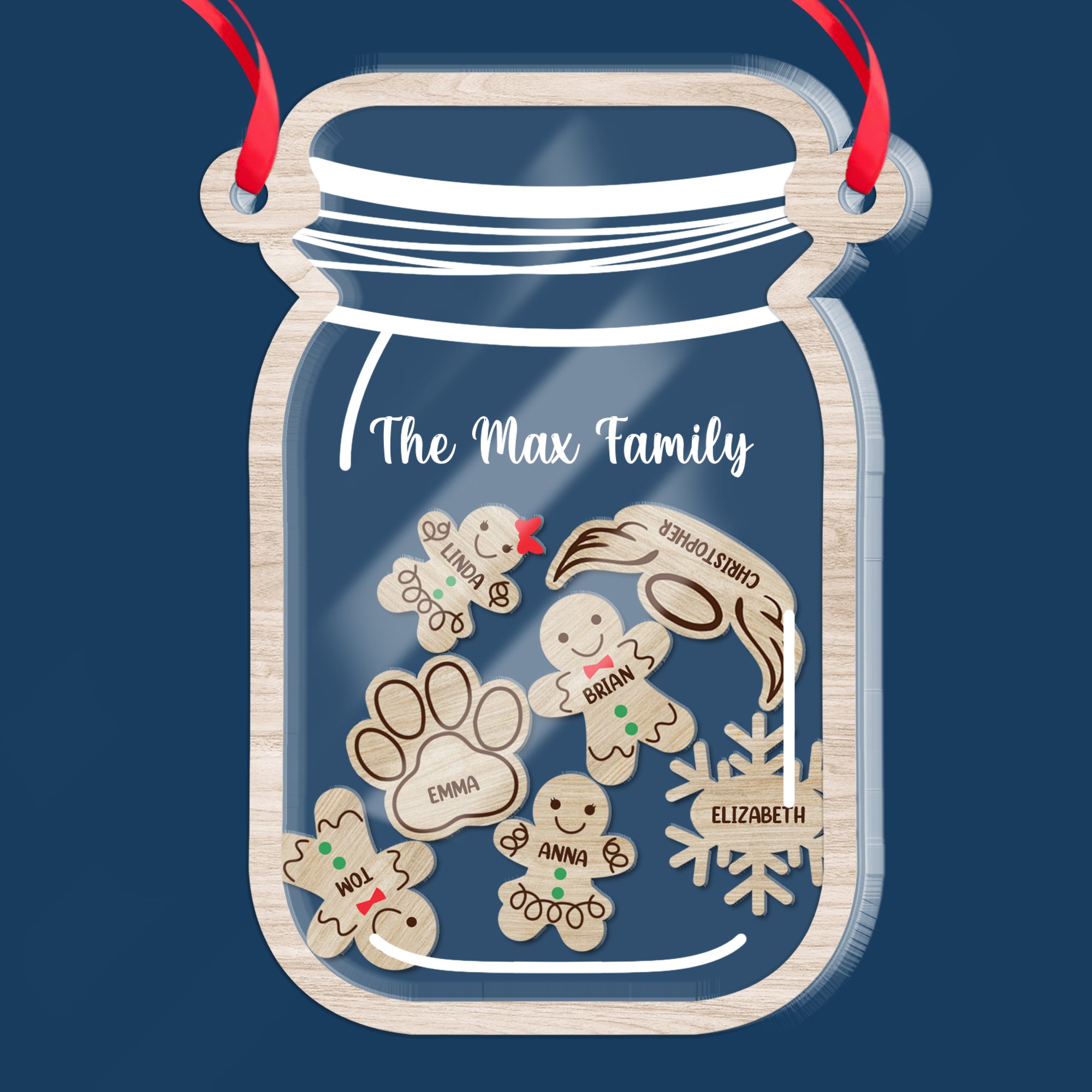 Cookie Jar 2023 With Heart Gingerbread And Snowflake Family Gift - Custom Shaker Ornament