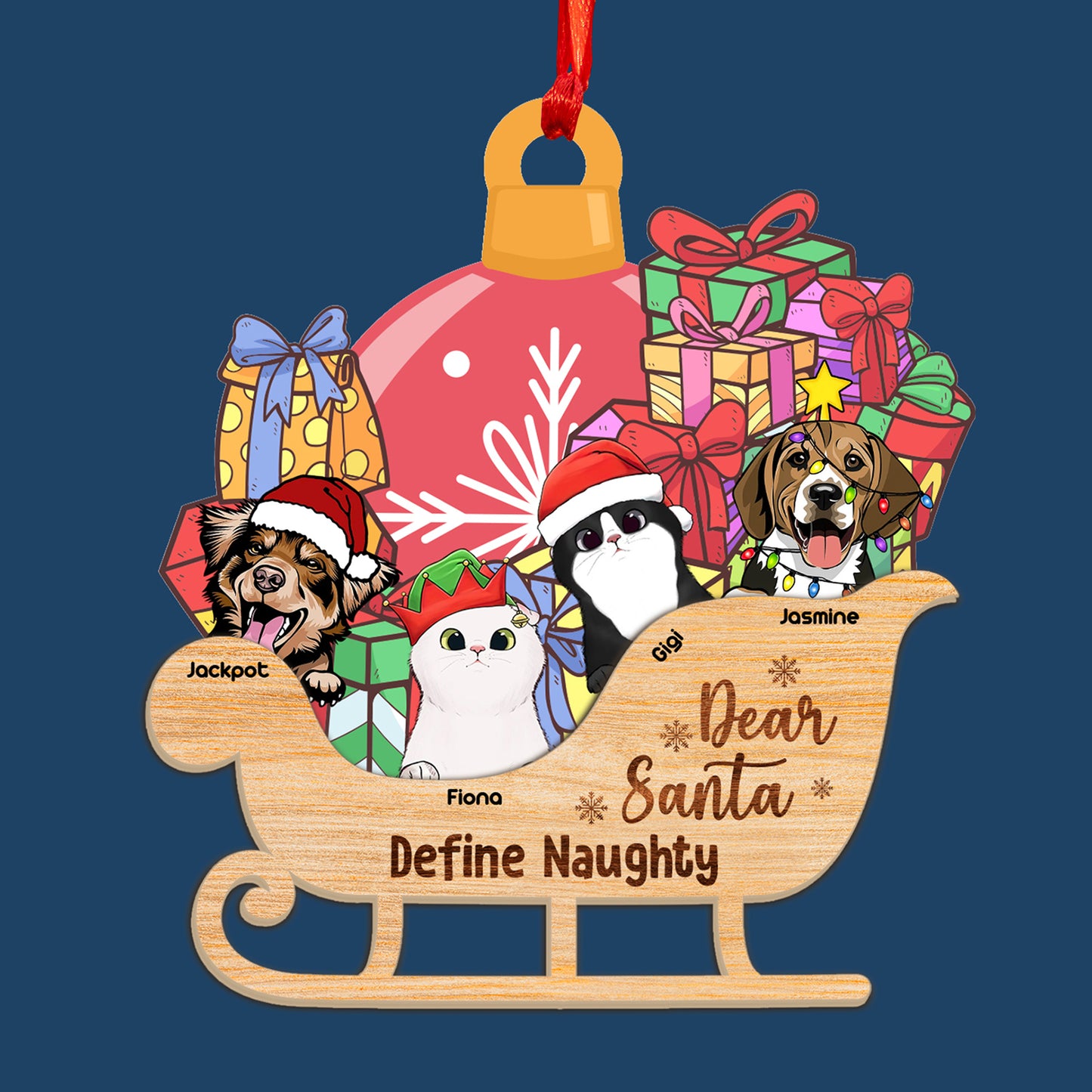 Dear Santa Define Naughty - Gift For Dog Lovers And Cat Lovers - Christmas Gift - Personalized Custom Shape Wooden Ornament