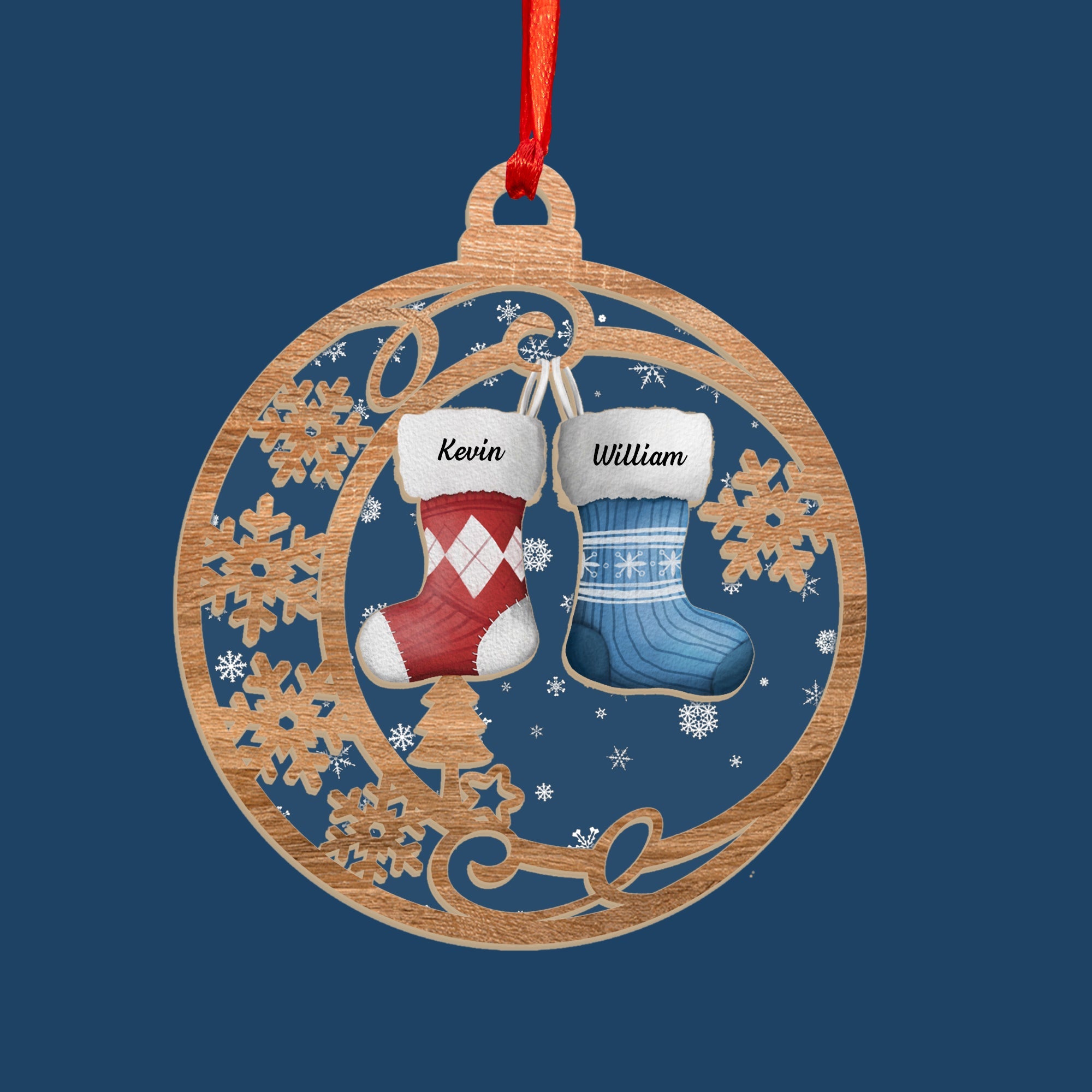 Stocking Holiday Christmas Ornament - Custom Shape Wood and Acrylic Ornament