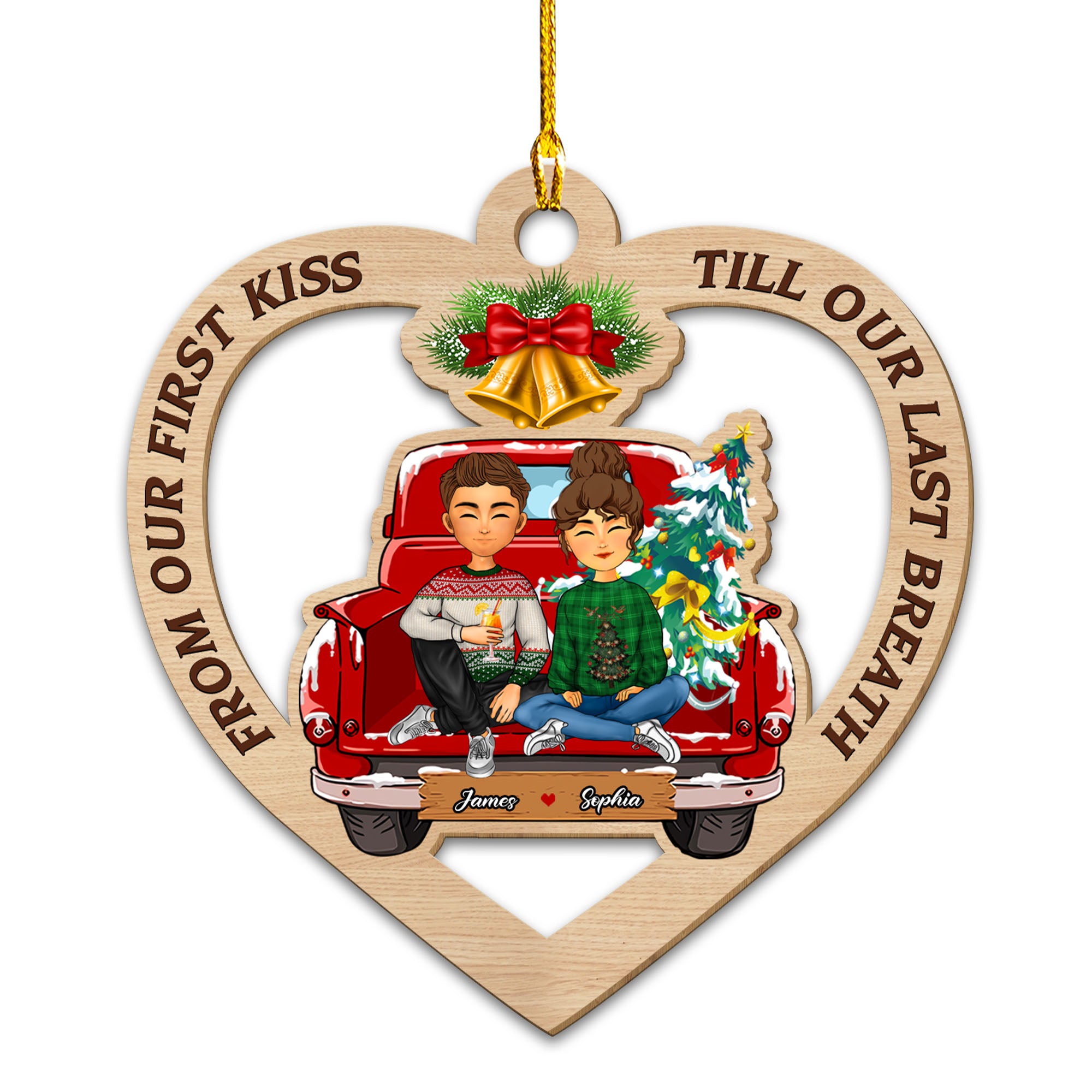 From Our First Kiss Christmas Ornament - Custom Shape Wood Ornament - 1 Layered Wood Ornament