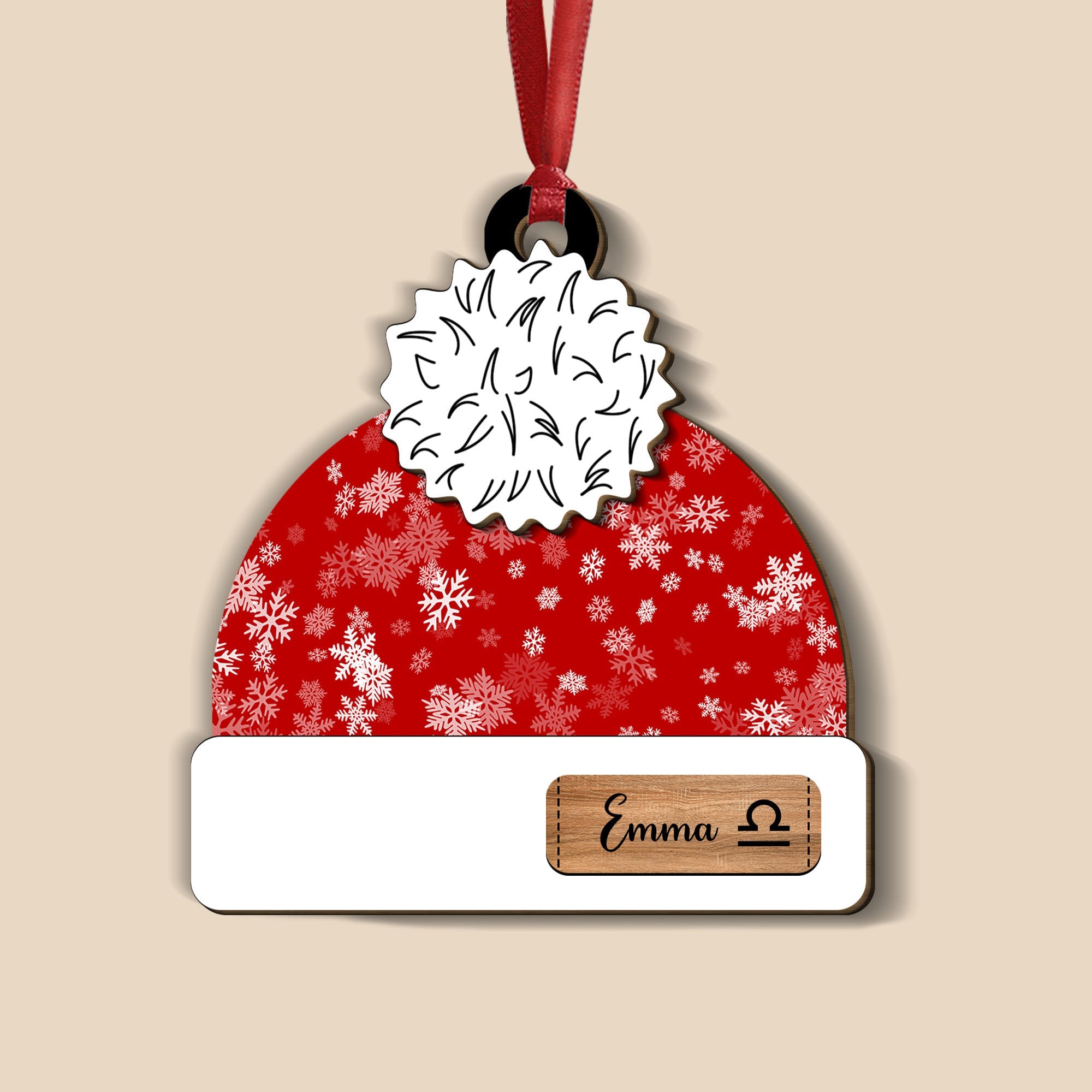 Winter Hat Beanie Family Name - Custom Shape Wood Ornament - Wood Ornament 2 Layered