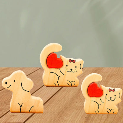 Miniform Hund und Katze - Puzzle Holzfamilie - Holzschnitzereien für Haustiere