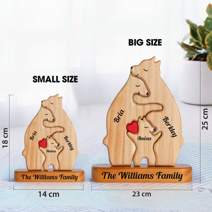 Personalisierte Holzbärenfamilie Standard und Großgröße - Puzzle Holzbärenfamilie - Holzschnitzereien für Haustiere