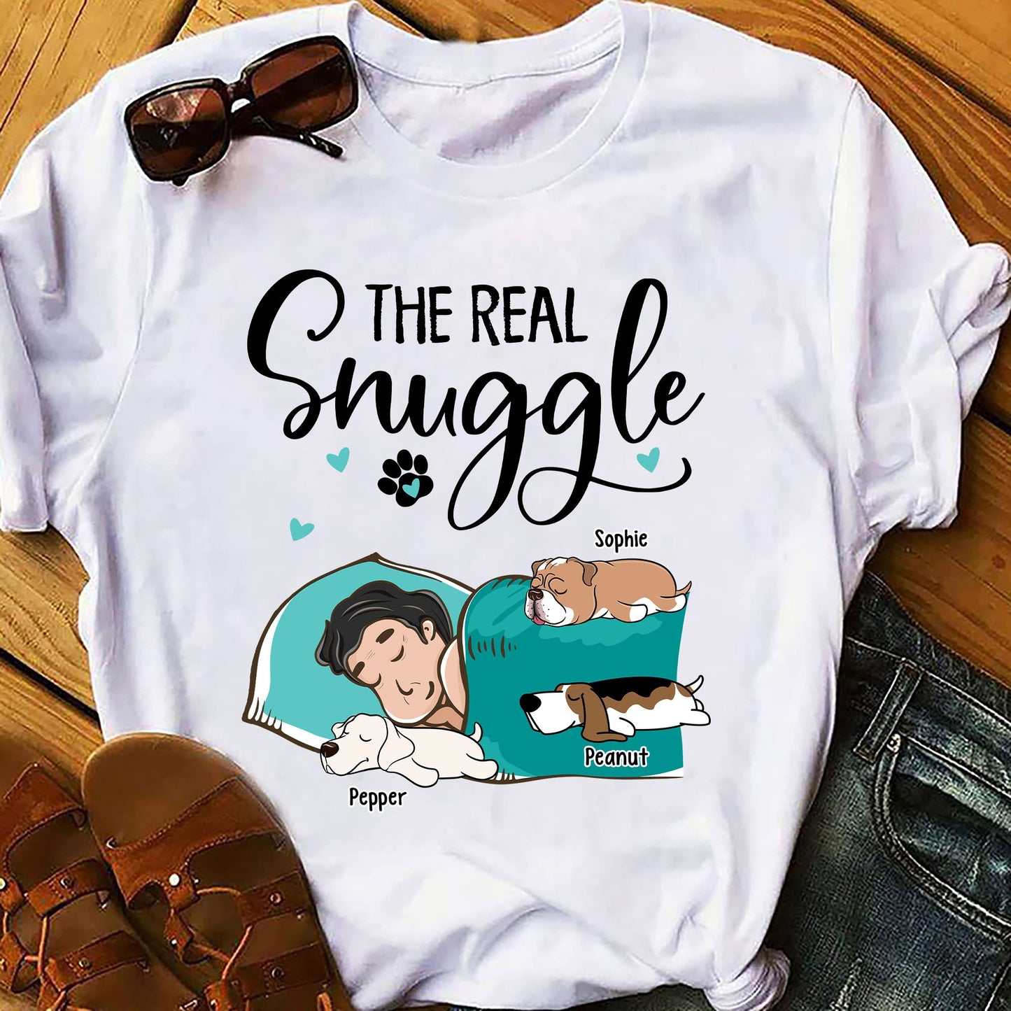 Personalisiert The Real Snuggle Offizielles SchlafShirt für Hundeliebhaber - Individuelles Unisex T-Shirt