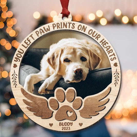 Paw Prints On My Heart - Personalized 2 Layers Wooden Ornament