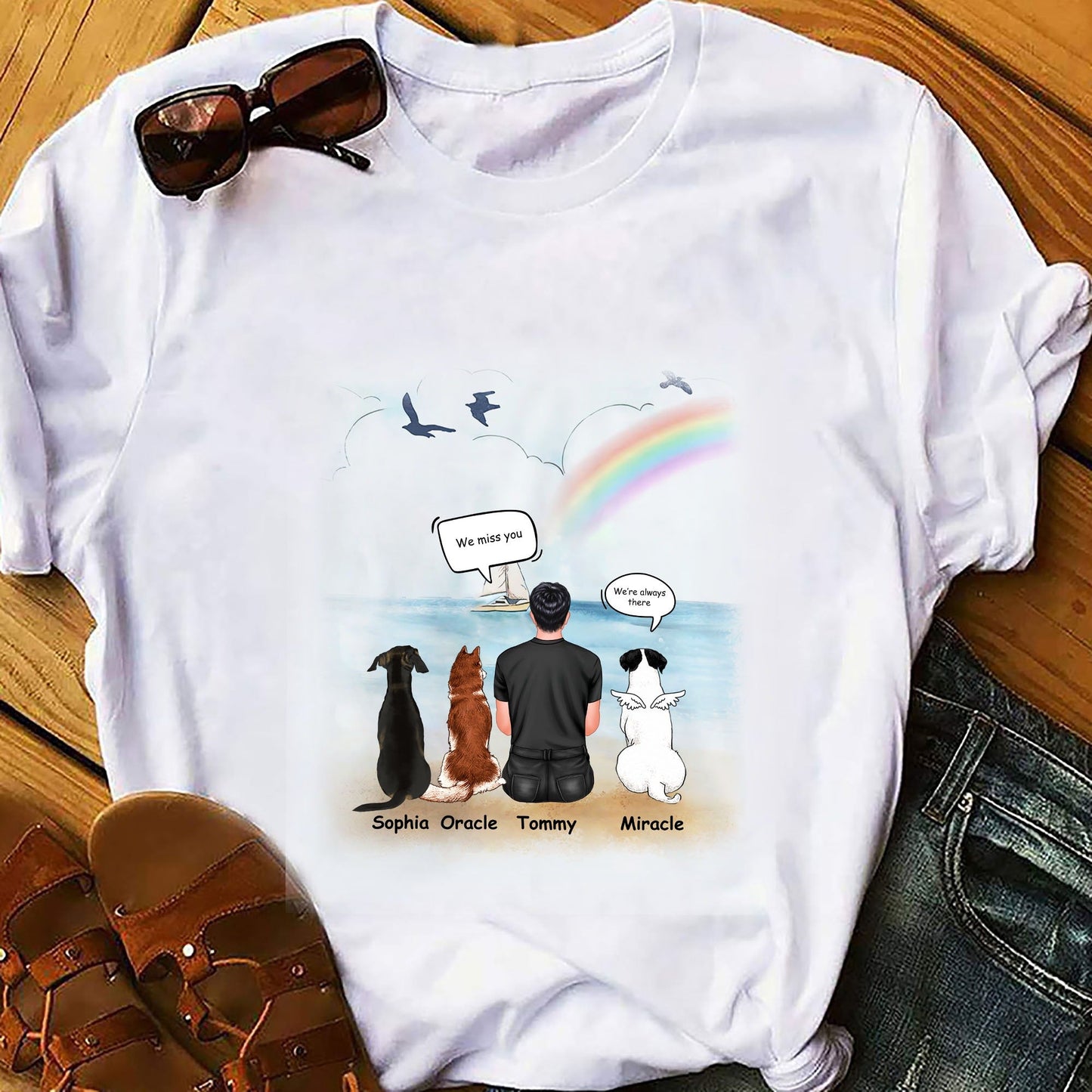 Personalisiertes Gedenkgeschenk „I Miss You“ Geschenke für Hundeliebhaber – personalisiertes, individuelles Unisex-T-Shirt